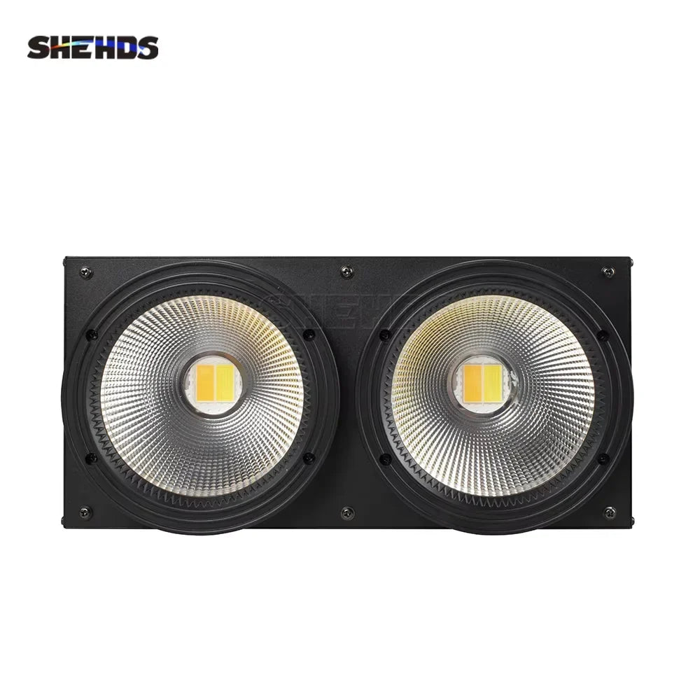 SHEHDS 200W LED 2-Eye COB Blinder Stage Light - Cool/Warm White, DMX 4/8CH, 100-240V, Theater/Concert/Audience Lighting