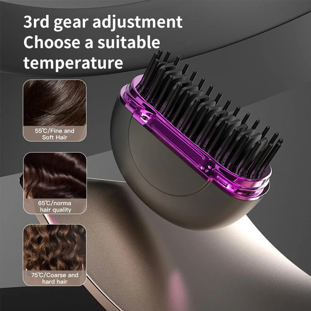 Mini Beard Straightener Wireless Hair Straightener Comb Electric Hair Brushes Lightweight Hair Straightener Brush for Travel