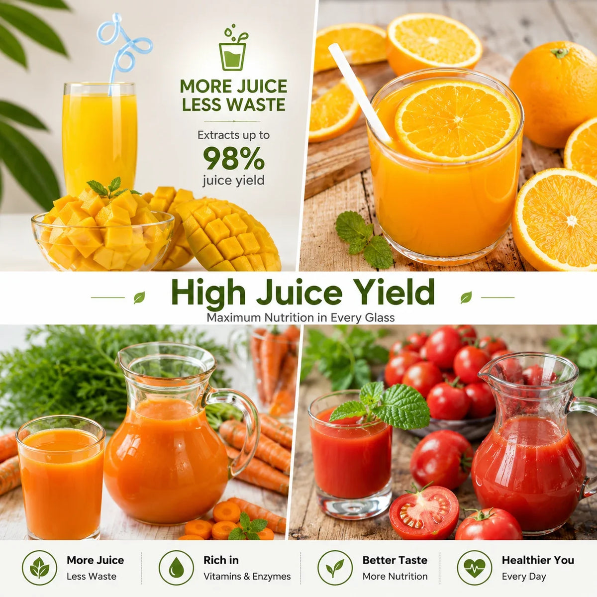 250W Slow Cold Press Fruit Juice Extractor, Anti-jam Reverse, Easy Clean, BPA-Free Quiet Household Vegetable Juicer