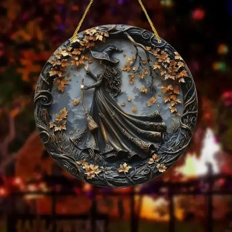Halloween Wooden Door Sign with Witch Pattern