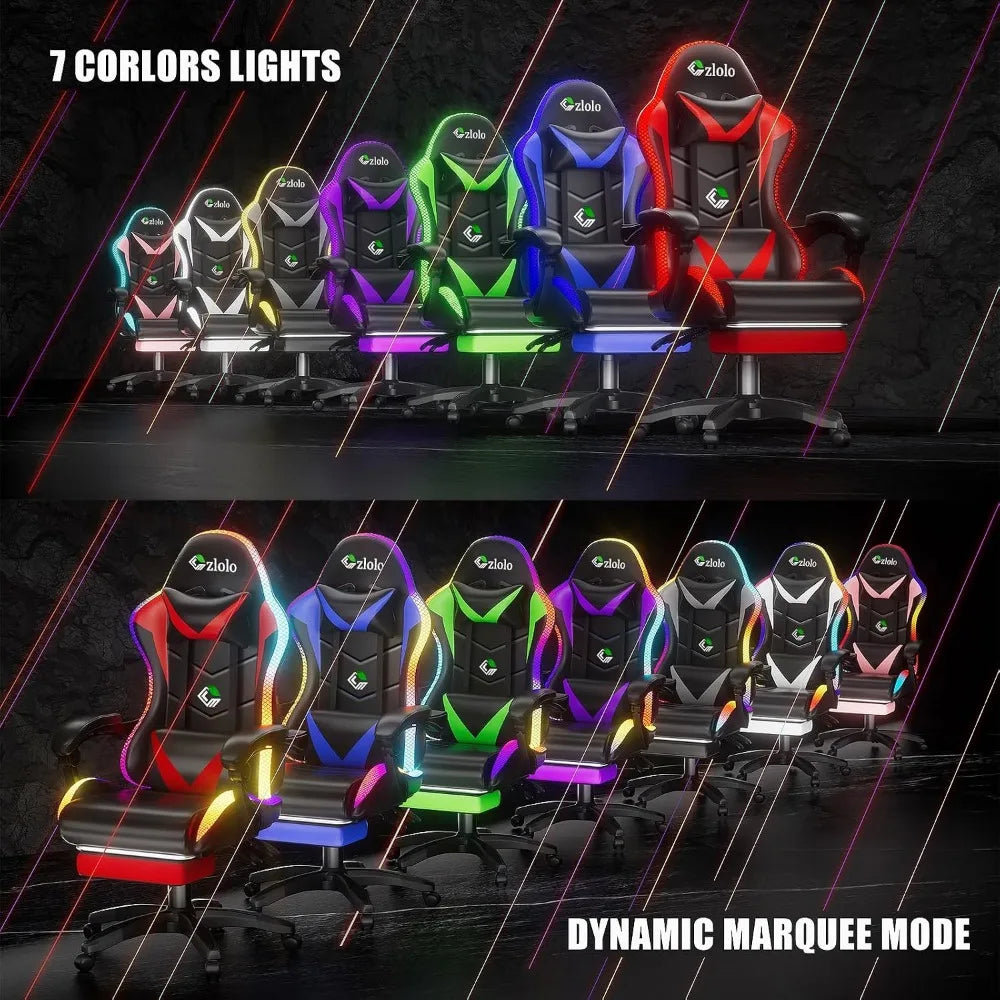 Racing Style RGB LED Gaming Chair with Lumbar Massager and Reclining Features