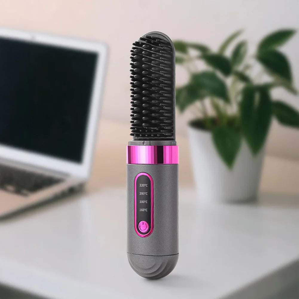 Cordless Hair Straightener Lightweight Hair Straightener Brush USB Rechargeable Hair Brush Intelligent Negative Ions Hot Brush