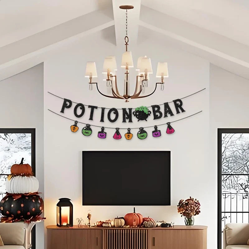1pc Potion Bar Halloween Theme Party Decorations, Halloween Flags, Halloween Banners, Halloween Decorations for Background Walls
