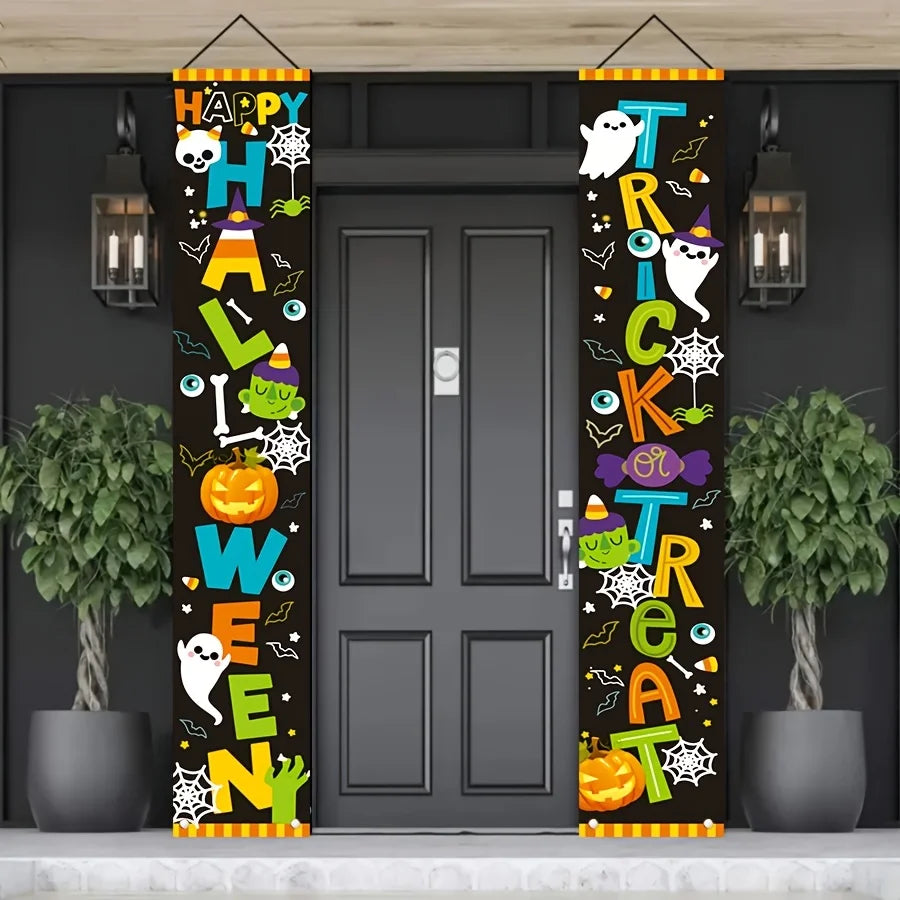 Halloween Trick-or-Treat Banner, Ghosts, Pumpkins and Bats