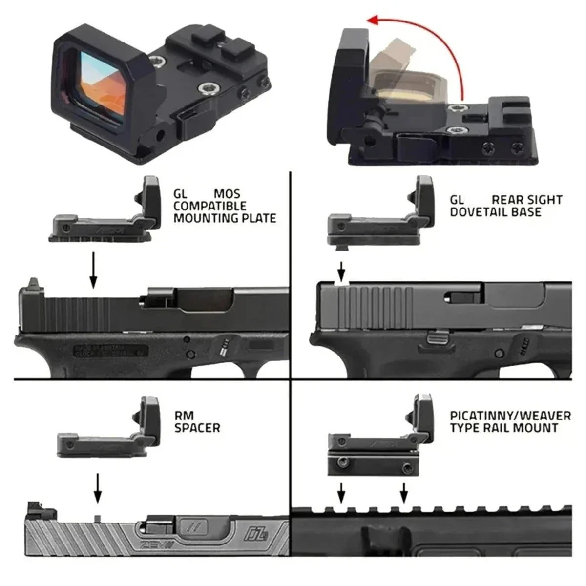 LAMBUL VISM PRO Flip-Up Red Dot Sight, 20 mm Rail and GLK Mount Options