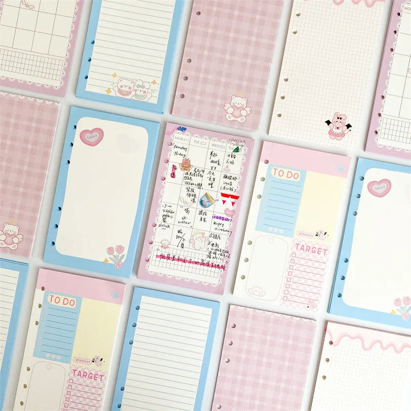 A6 Cute Binder Rabbit Week Plan Todo Paper Refill Accessories 120gsm Loose-leaf Notebook Journal Diary Paper School Stationery
