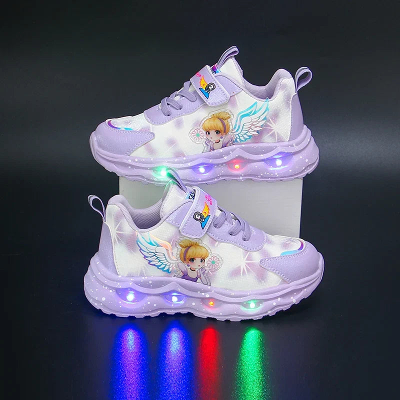 Girls' Cute and Fashionable Cartoon Princess Casual Shoes Led Wings Comfortable Sneakers