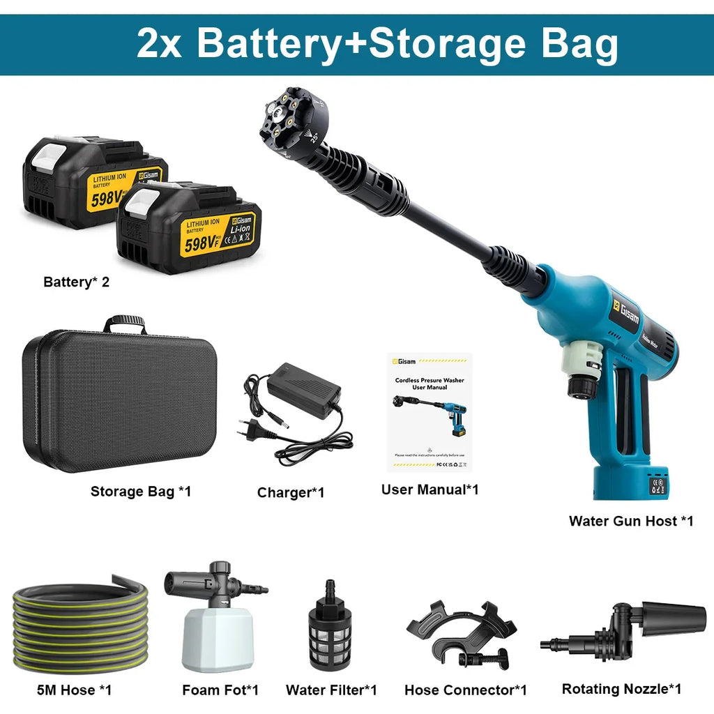 Gisam 250Bar Brushless High Pressure Car Washer Gun 4 Gears Electric Garden Washing Water Spray Gun for Makita 18V Battery Pin