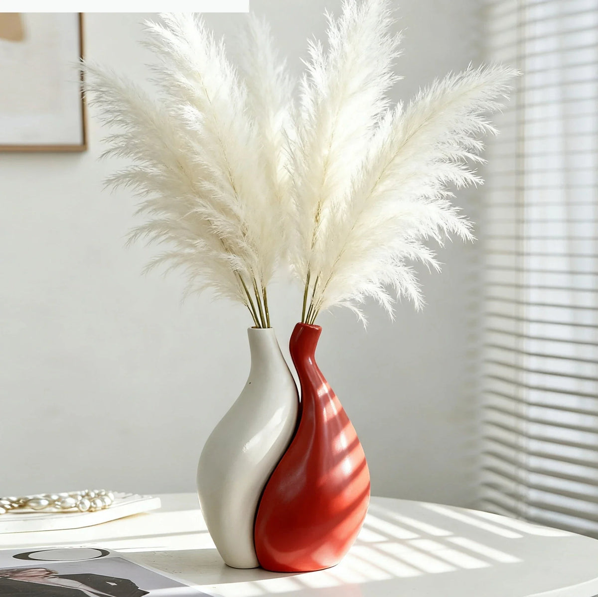 Ceramic Vase Two-piece Assembled Abstract Vase Orange Flowerpot Ceramic Handicraft Home Decoration Accessories Flower Vases
