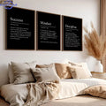 3pcs Motivational Mindset Definition Wall Art, Inspirational Quote Canvas Print for Office Home Decor, Modern Typography Poste