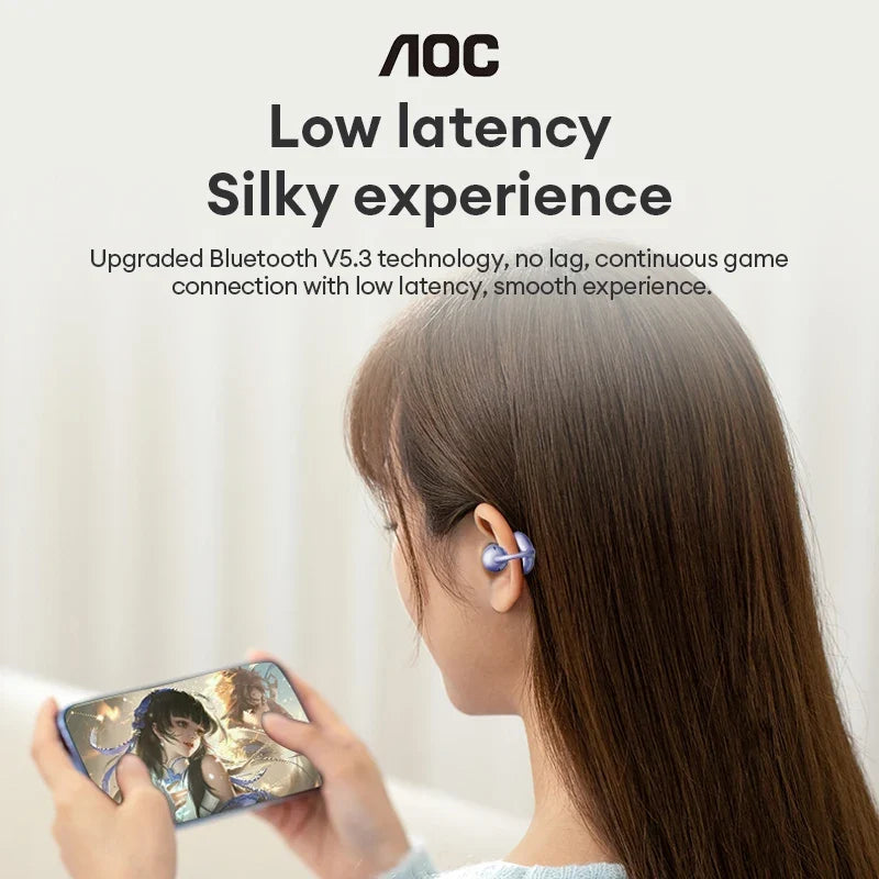 Choice AOC ACD2544 Wireless Bluetooth Earphones Ear Clip Earbuds Surround Stereo Sound Low Latency Music Gaming Clear Calls