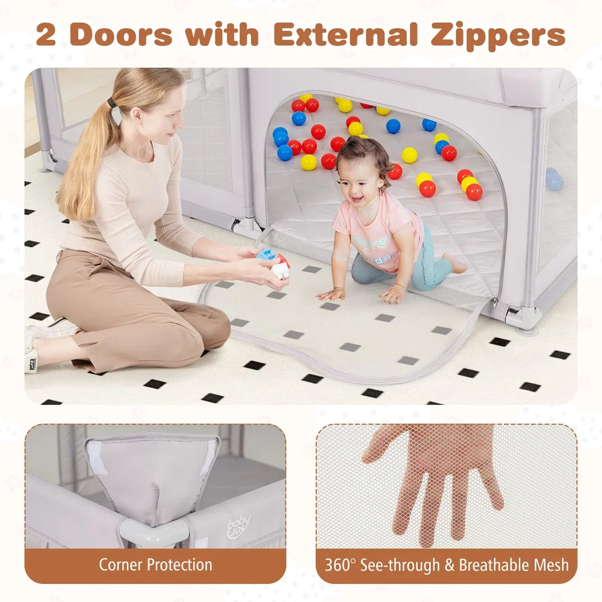 Baby Fabric Playpen, Portable Activity Center with Mesh Sides