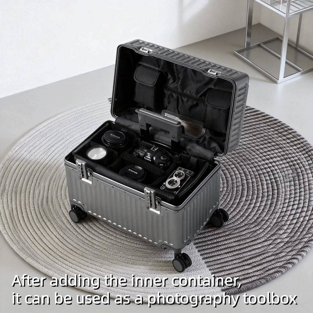 Top Opening Suitcase 18inch Boarding Carry-on Travel Photographer Rolling Luggage PC Material with Aluminum Alloy Frame TSA Lock