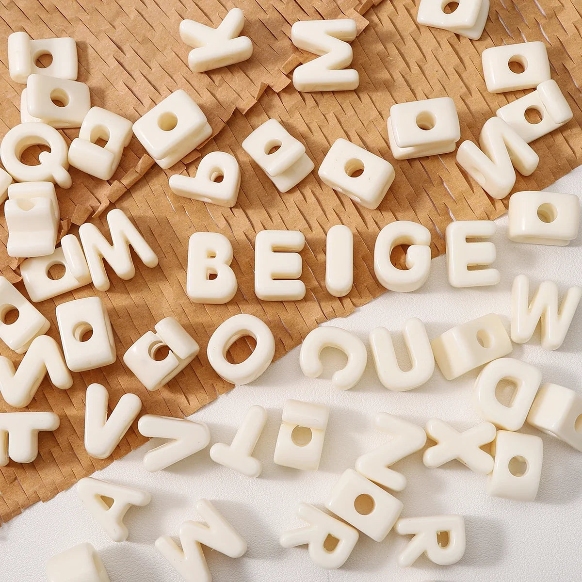 20pcs Beige Acrylic Large Hole Letter Loose Beads DIY Necklace Bracelet Mobile Phone Chain Bag Pendant Jewelry Accessories