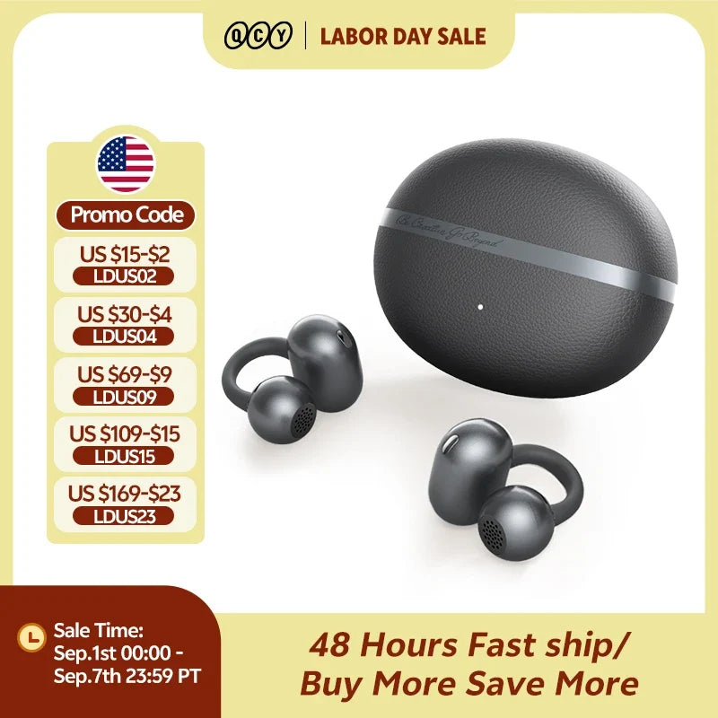 QCY Crossky C50 Open Ear Wireless Earbuds Bluetooth 6.0 Comfort Clip On Sports Earphone 4 Mic AI Clear Call Bass Boost Headphone