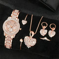 6PCS Luxury Rhinestone Women Watches Jewelry Set Fashion Roma Dial Quartz Wristwatch Accessories Relogio Feminino Clock Gift