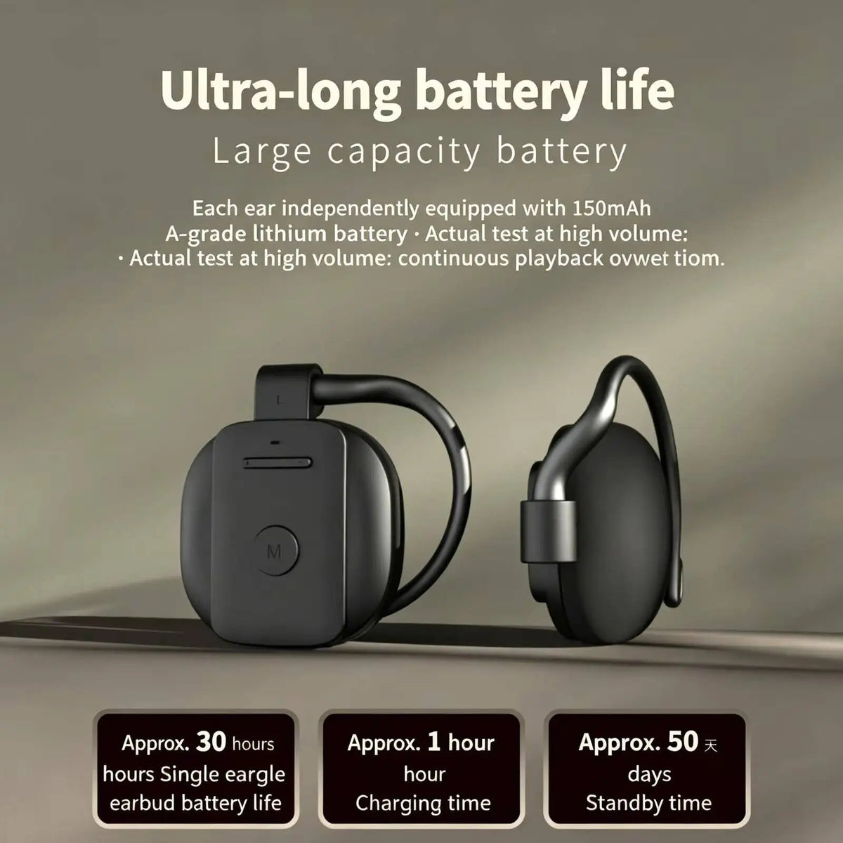 New OWS Open Ear Wireless Bluetooth Headphones, 30H Ultra Long Battery, Lightweight Earhook Earphones for Sports Music Gaming