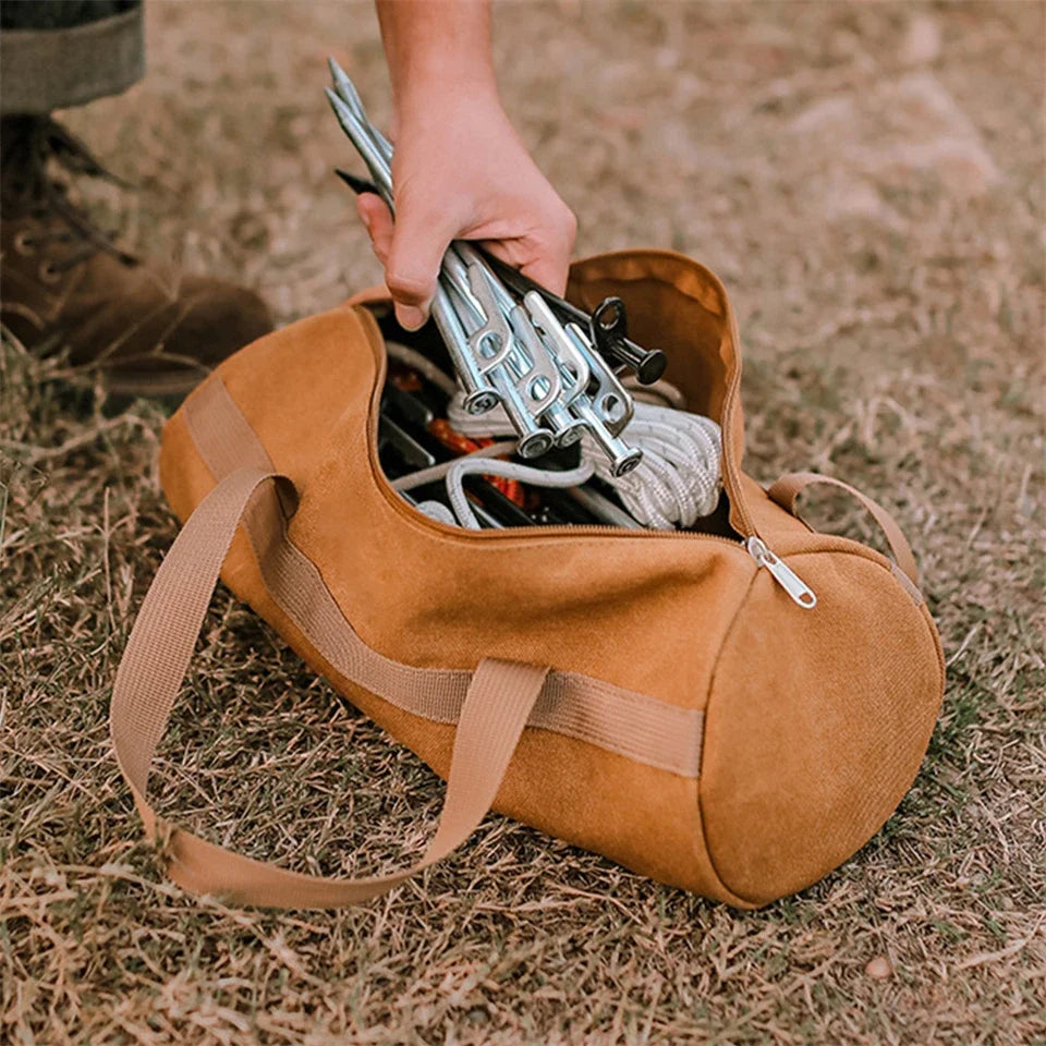 Camping Tools Storage Bag Large Capacity Cylinder Tent Stake Bag Lightweight Tent Peg Ground Nail Holder Bag for Outdoor Camping