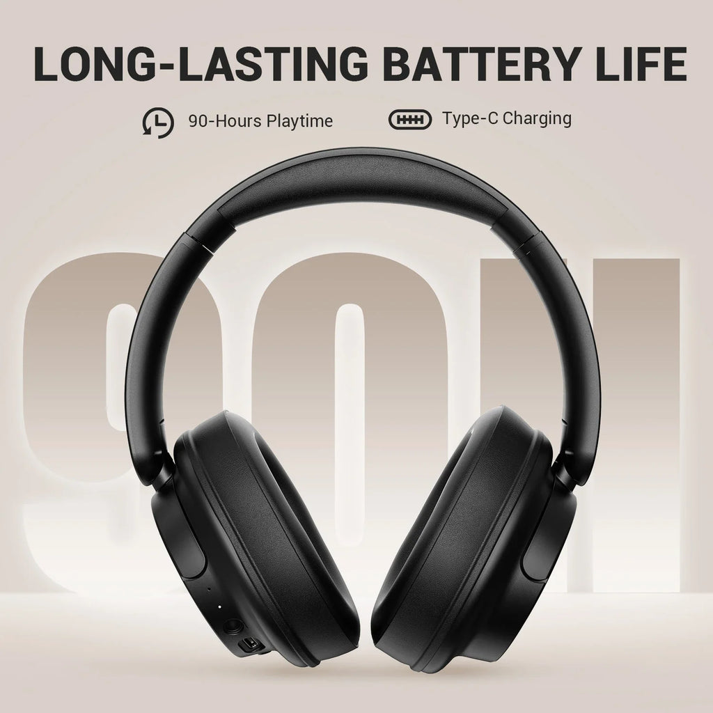 Bluetooth 5.3 Wireless Headphones 90H Playtime 40mm Drivers Over Ear Headset 3.5mm Wired Stereo Bass Pop Sound Modes Multipoint App Control Built In Mic Foldable 197g Deep Bass for iPhone Android PC Mac Music
