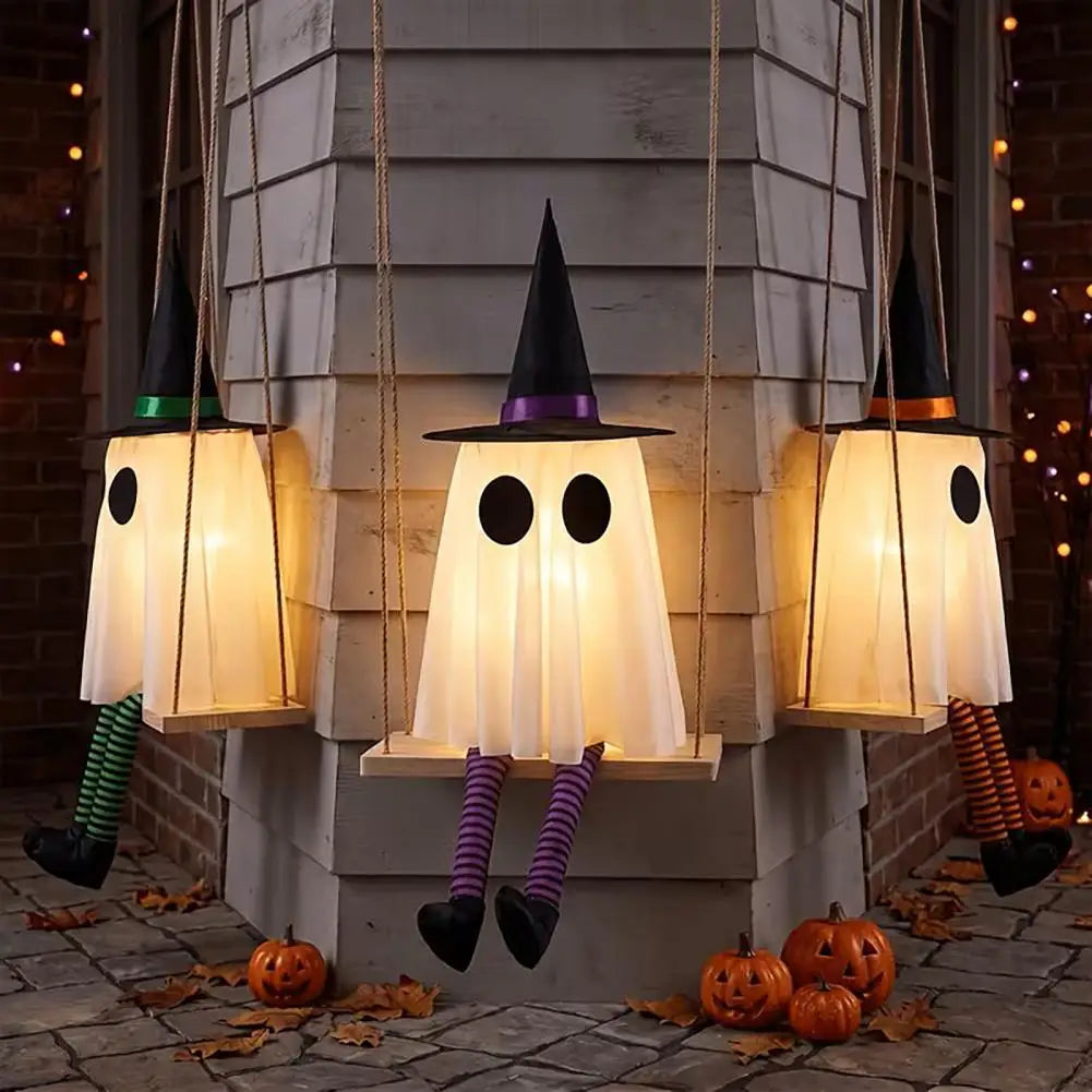 Halloween Hanging Swinging Ghost with Witch Hat, 85cm