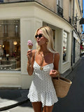 2026 Summer New Women's Polka Dot Mini Dress, Sexy Spaghetti Strap Ruffle Hem Cami Dress, Vacation Beach Party Dress