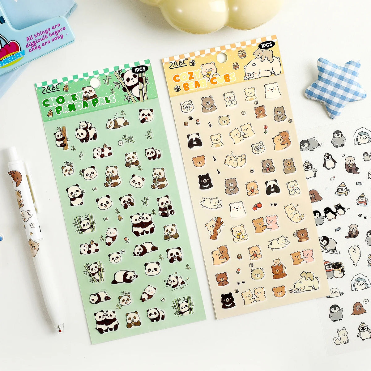 1 Sheet Kawaii Pet Clear PET Sticker, Mini Dog Cat Panda Rabbit Waterproof Strips for Scrapbook Journal DIY