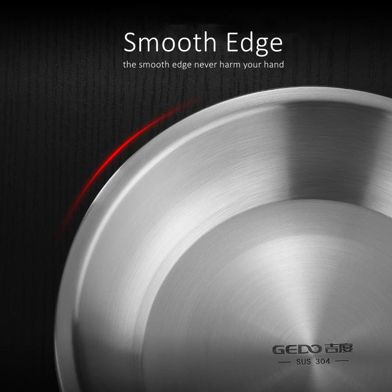 22/24/26cm Diameter Pure 304 Stainless Steel Platters LFGB Certified Fall Resistant Dinning Plate Well Polished Tableware