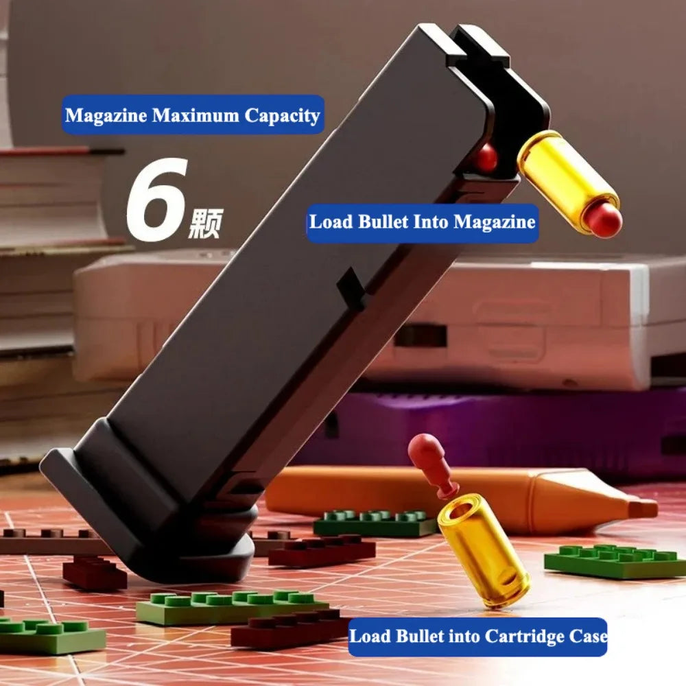 Continuous Firing Building Block Toy Gun Shell Throwing  Airsoft Blowback Empty Hanging Pistol Outdoor CS Weapon for Boys Adult