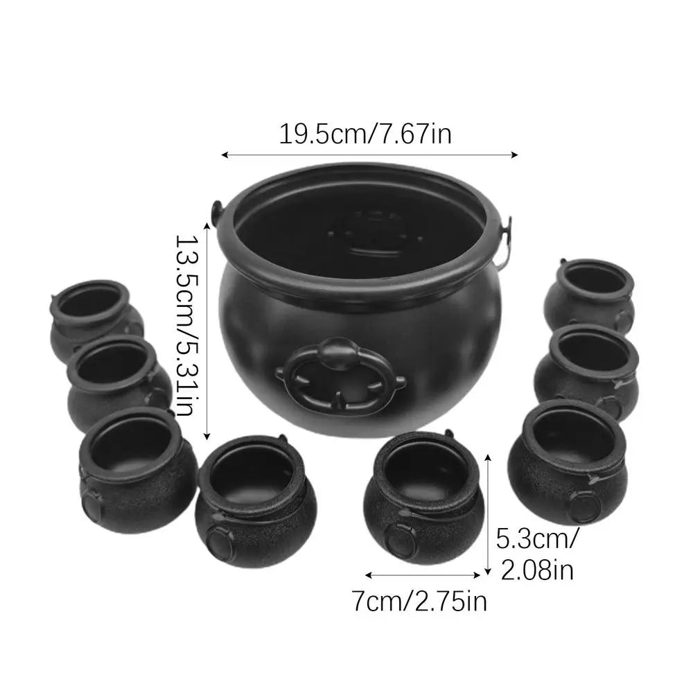 Halloween Cauldron Set, 1 Large and 8 Small Plastic Pots