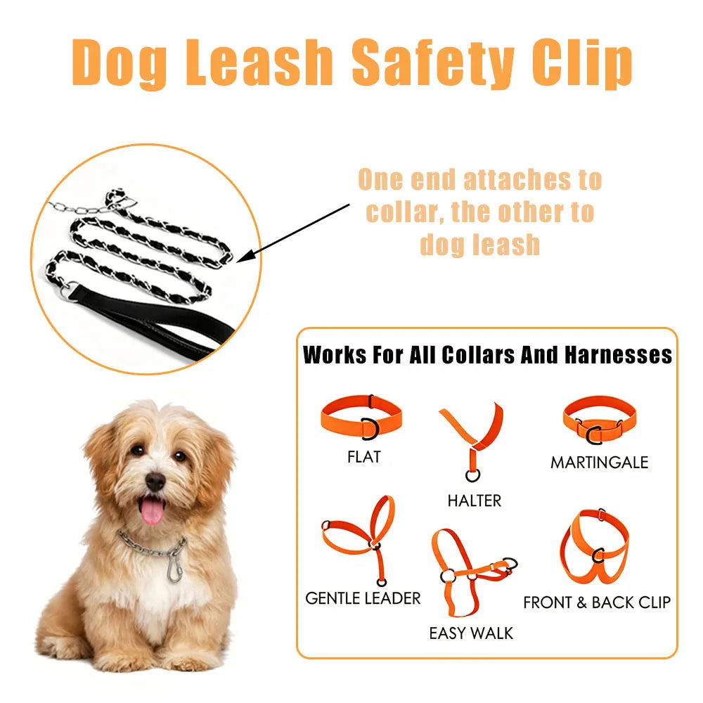 Chain Dog Collar Clips Anti-Bite Double-Headed Metal Safety Buckle Pet Leash Connector Paw Print Design Secure Chain Attachment
