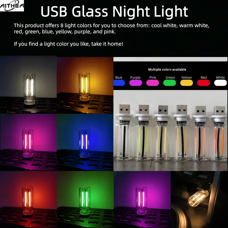 Halloween DecorAITHEA Led Glass Light  Usb Night Light Bulb Touch Dimming Usb Night Light For Car Interior Bedroom Home Decor
