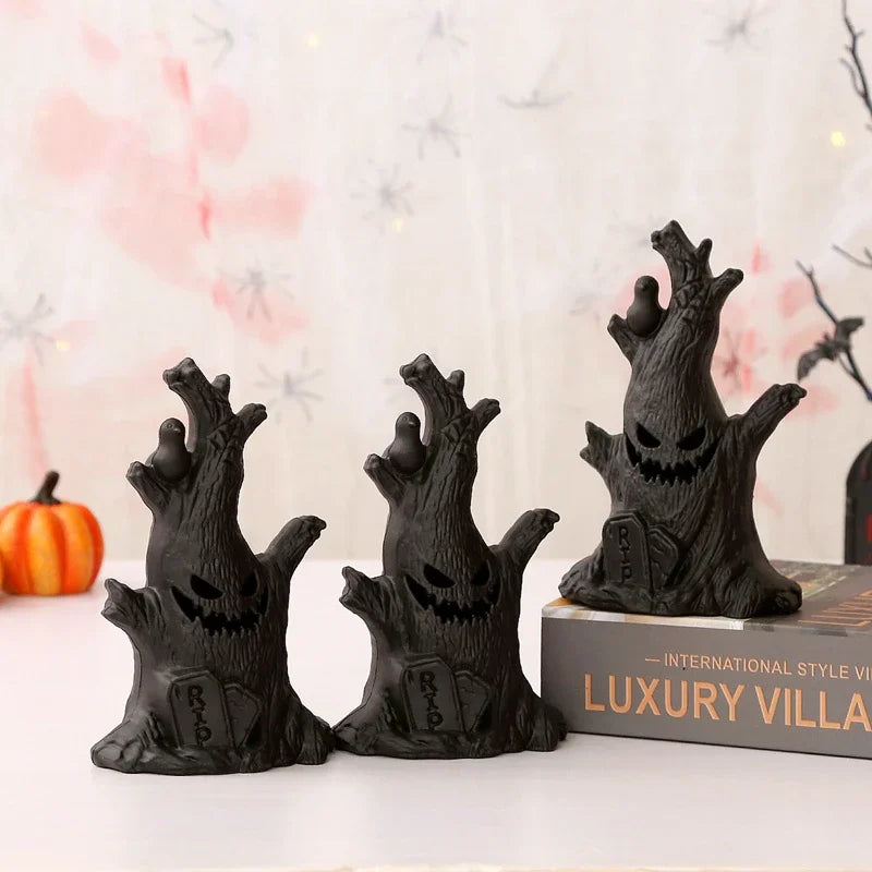 LED Halloween Ghost Tree Stump Lantern – Glowing Ghost Face Pumpkin Night Light for Indoor Party, Haunted House & Seasonal Decor – 1 or 2 Pack