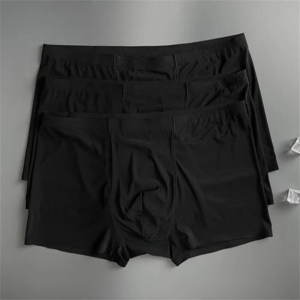 3 Pc Summer Ice Silk Underwear Men Sexy Boxers Seamless Male Underpants Plus Size Ultra-thin Trunk Shorts
