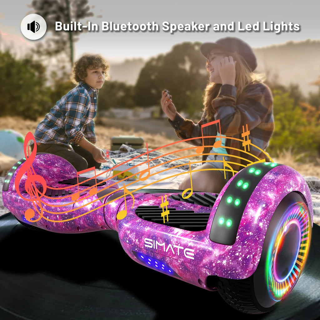 SIMATE P6 Hoverboard, 6.5" Self Balancing Scooter, All Terrain Hover Boards with Bluetooth, APP Control and LED Lights for Kids Adults