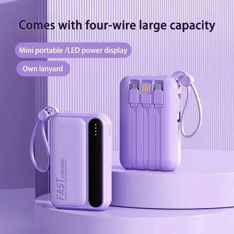 Lenovo Fast Charging Mini Battery Pack 50000mAh Power Bank with 4 Built-in Type C Cables for iPhone Samsung Android Devices