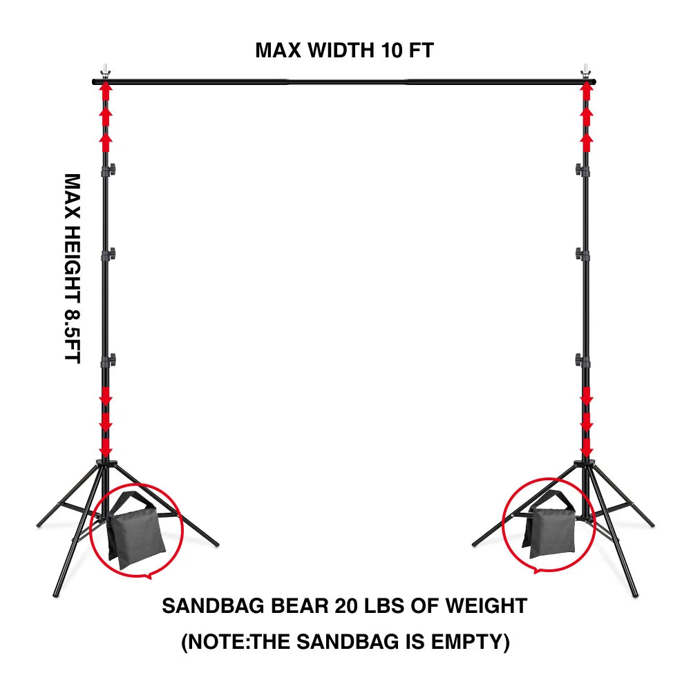 Adjustable Photography Backdrop Stand Kit with Crossbars and Carry Bag