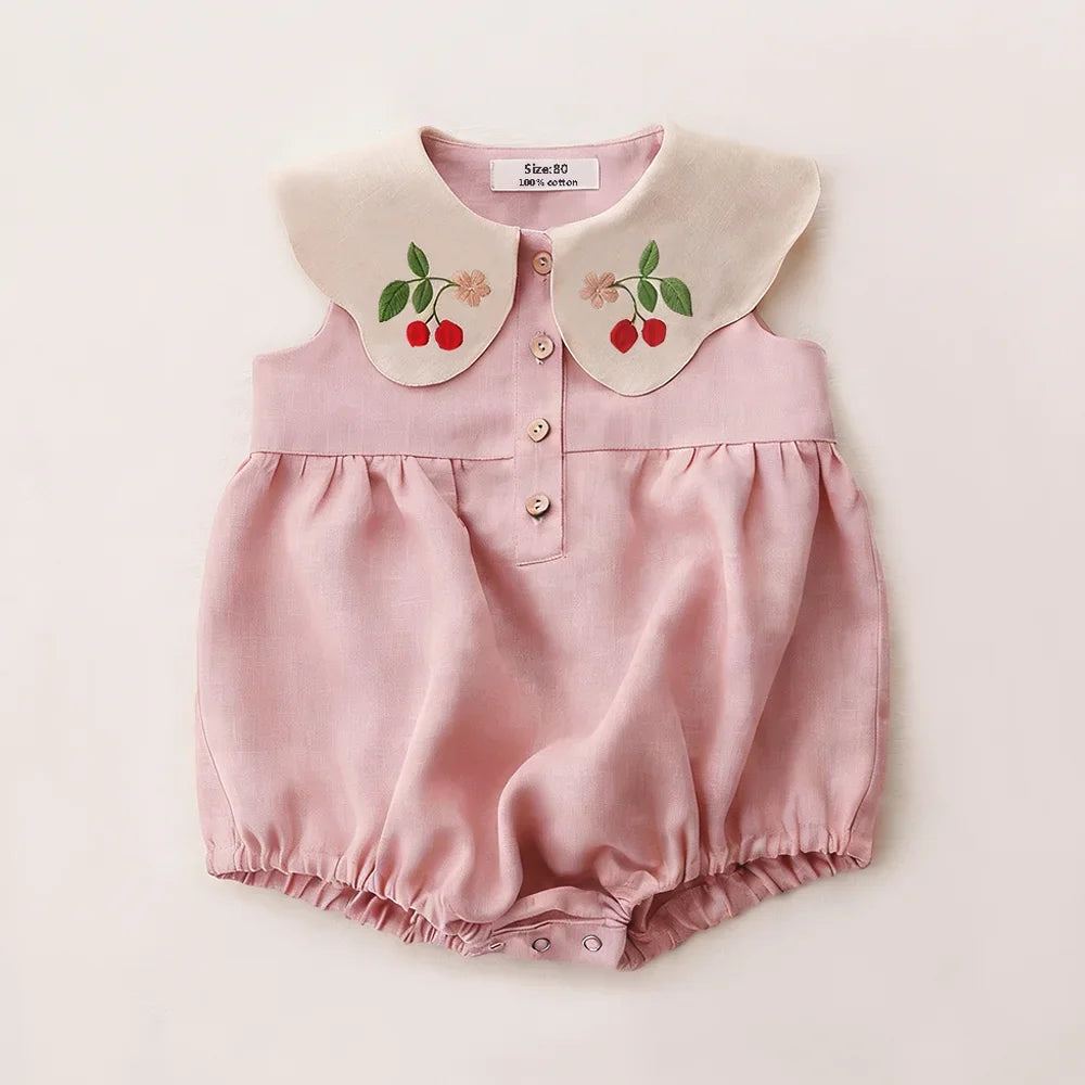 0-2Y Baby Girls Clothes Cotton Linen Sleeveless Infant Girl Rompers Embroidered Summer Birthday Party Photo Shoot Baby Outfit