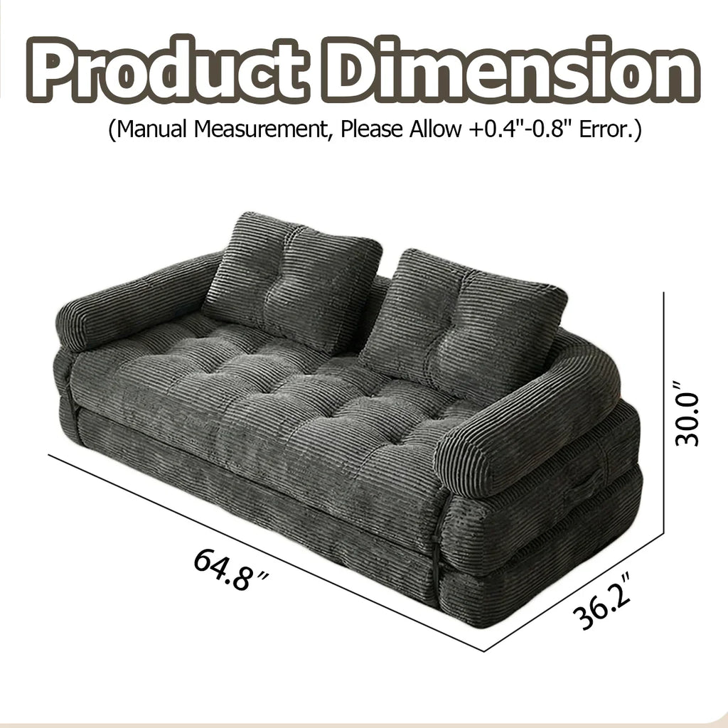 Modern Convertible Sofa Bed, 2-Seater Vacuum Packed Compressed Couch, Soft Memory Foam Floor Sofa for Small Space Living Room