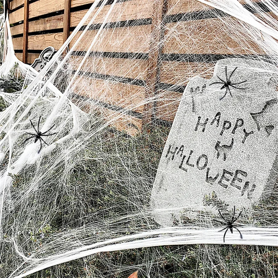 Halloween Spider Web Cobweb Decoration with Two Spider Props