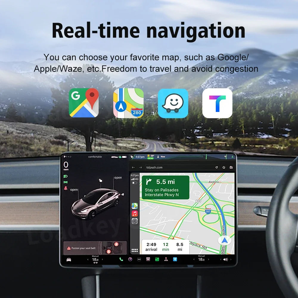 CarlinKit Wireless CarPlay Android Auto For Tesla Model 3 Model X Y Model S Auto Connect Siri Voice Assistant Spotify Waze 5G BT