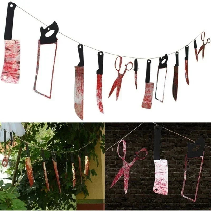 Halloween Horror House Garland Banner with Paper Cutouts