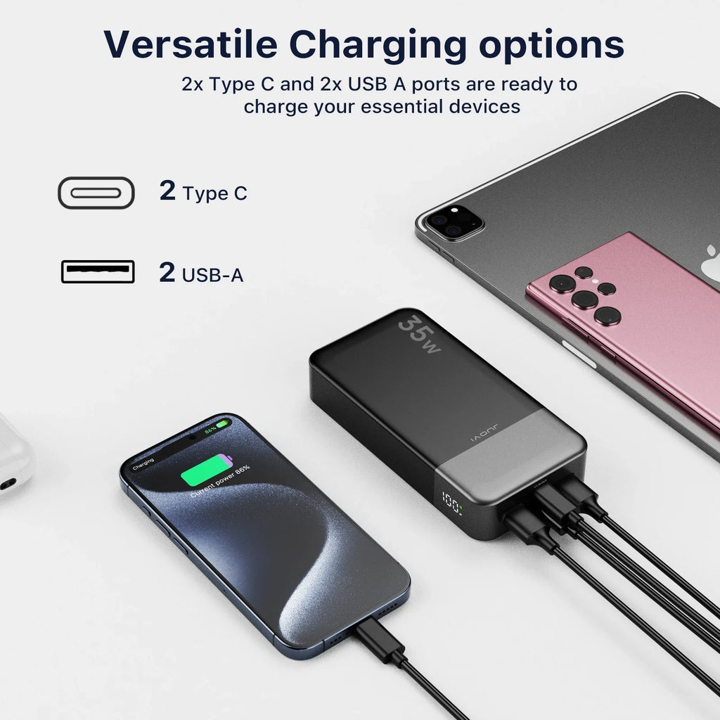 Portable Power Bank 20000mAh, JUOVI 35W Portable Charger, Battery Pack Fast Charging, PD3.0 QC4.0 External Phone Battery Pack
