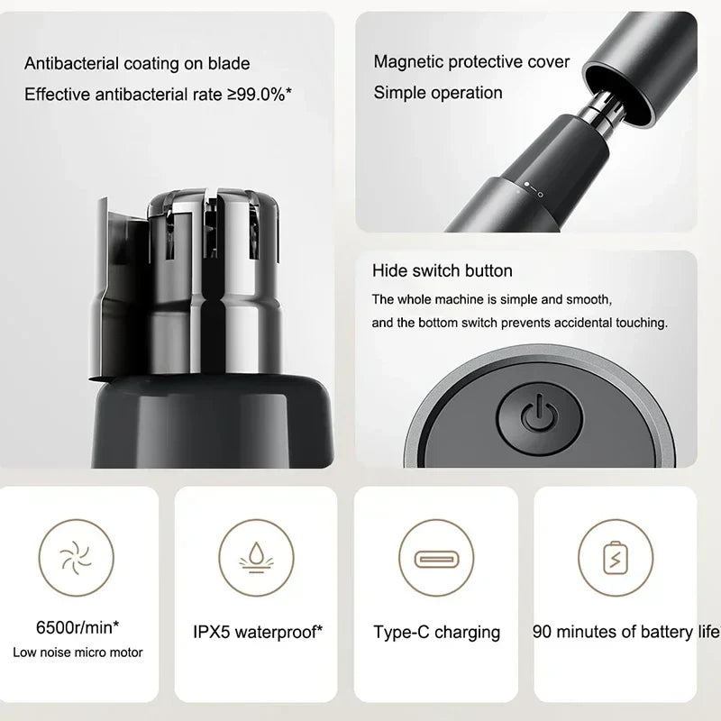 Original XIAOMI Mijia Nose Trimmer for Men Women- USB Rechargeable Painless Ear Nose Hair Eyebrow Trimmer Clipper Compact Pocket