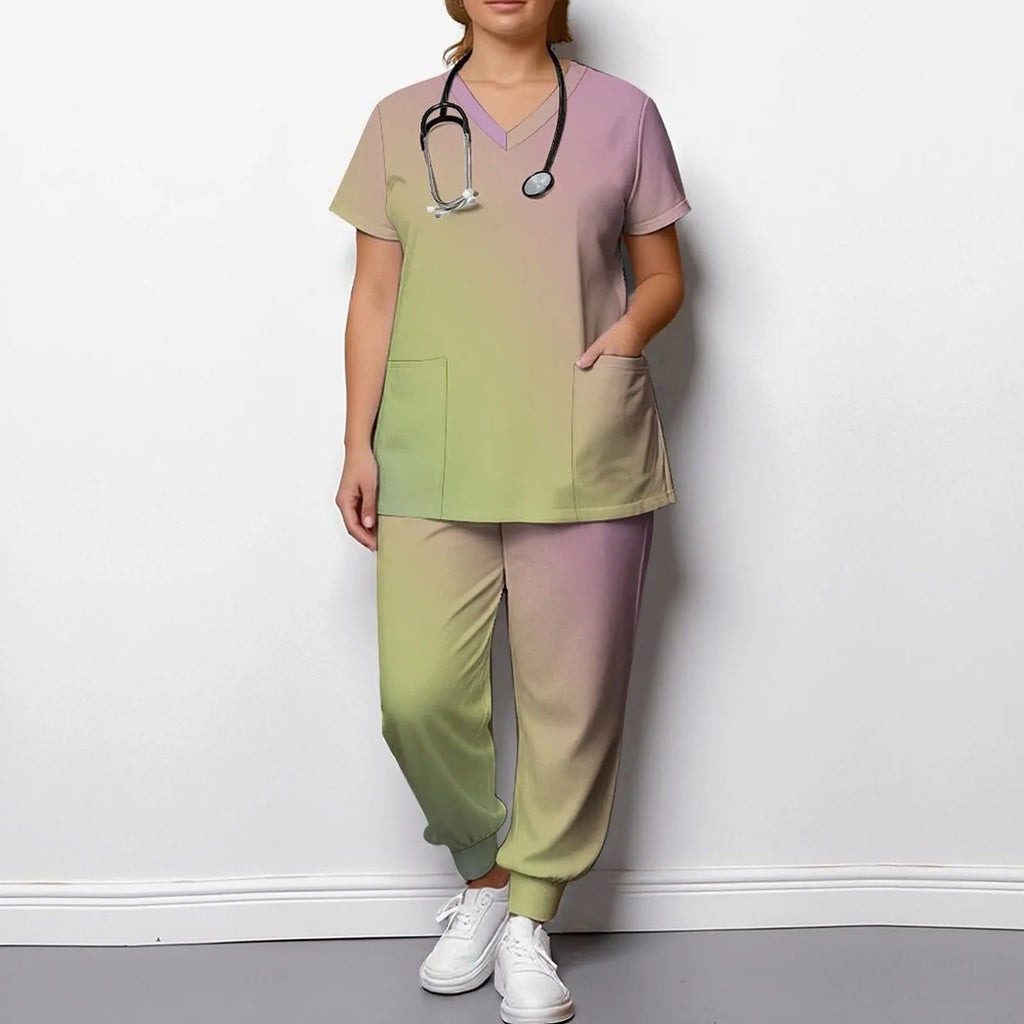 Plus Size Fashion Print Two Piece Set for Women Exercise V-Neck T-shirt Casual Commuting Jogging Pants
