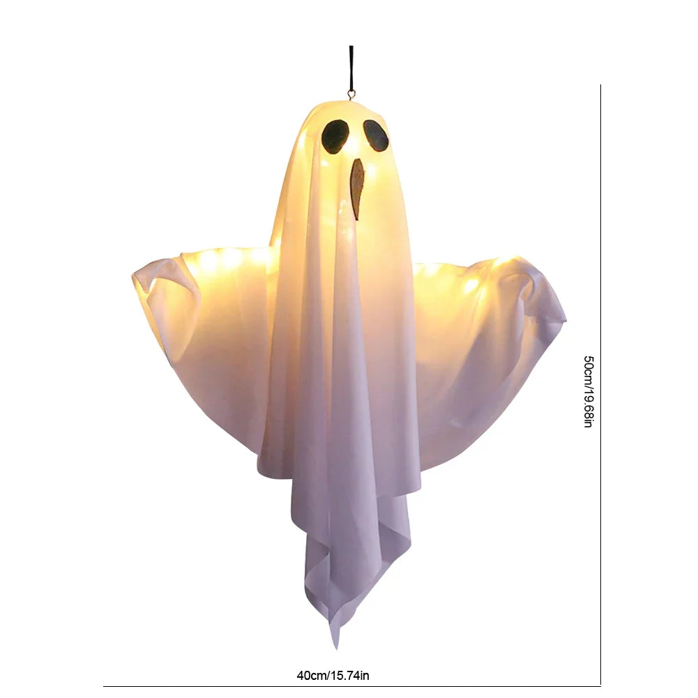 Glowing LED Hanging Ghost Halloween Decoration, White or Orange