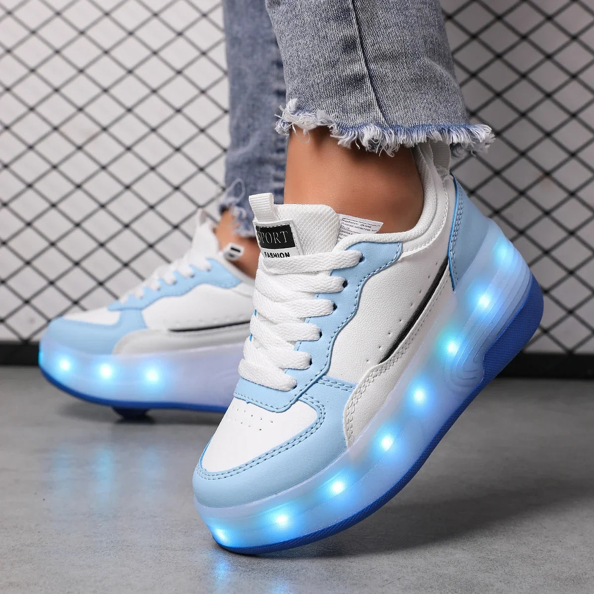 LED rechargeable flashing roller skates for boys and girls with detachable wheels, stylish skateboard shoes, durable and breathable