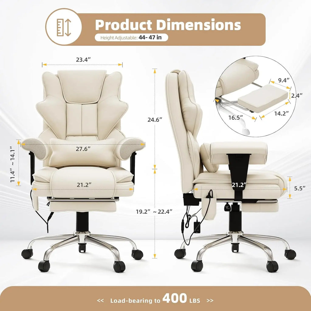 7-Point Massage Heated Office Chair with Footrest Ergonomic Adjustable Armrest for Office Study Gaming, Customized