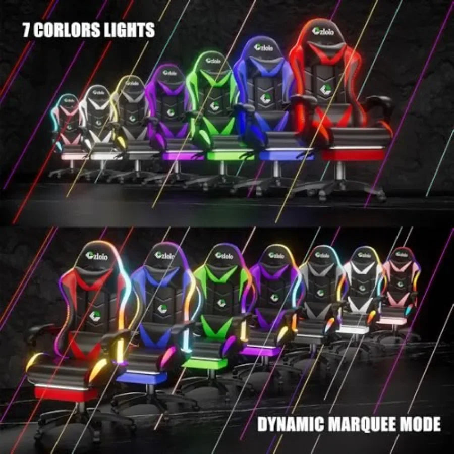 Gaming Chair for Adults and,Racing Style PU Leather Black with RGB LED Lights, Lumbar Massager, High Back Reclining Computer Ch