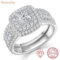 Newshe Certified Moissanite Weddings Ring Set for Women Luxury 925 Sterling Silver Halo Princess Cut Elegant Jewelry