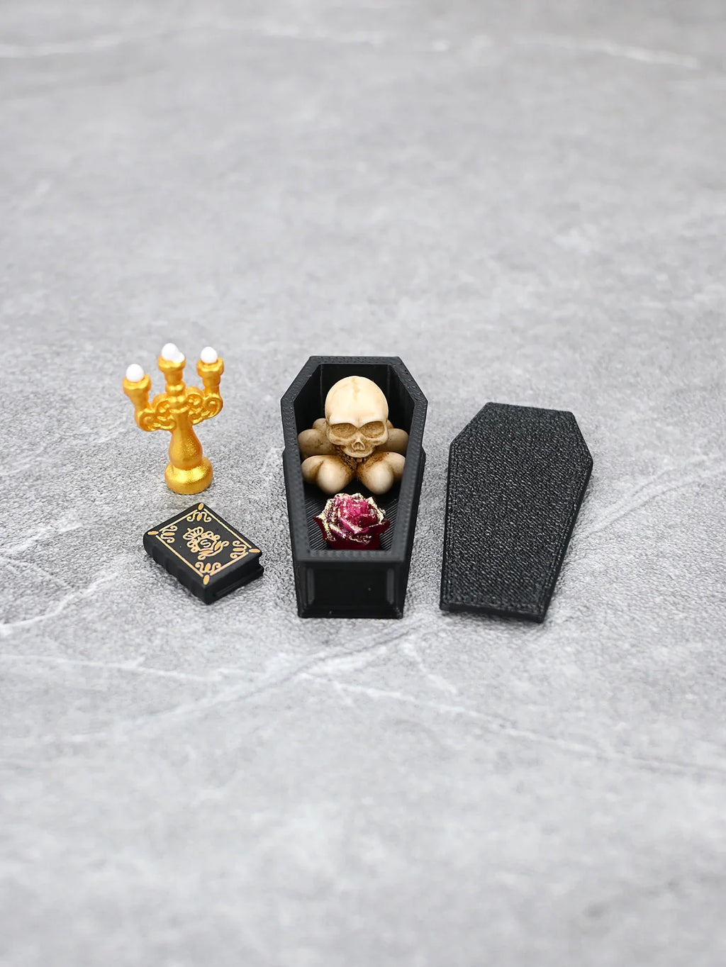 Miniature Skeleton Coffin Scene Ornament, Vampire Coffin